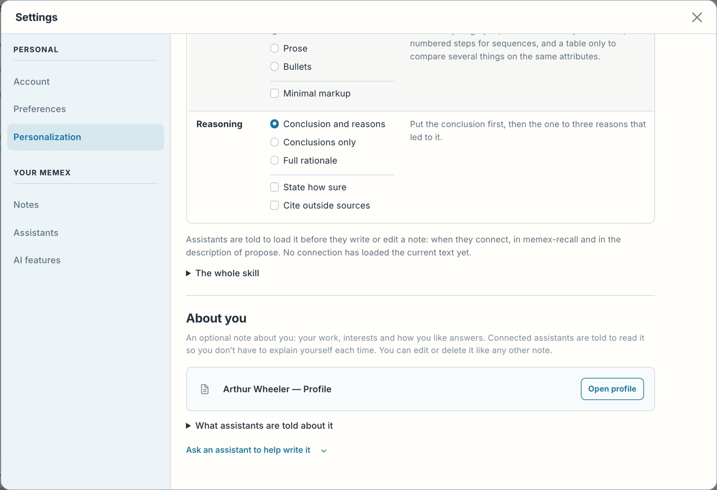 About you, in Settings › Personalization
