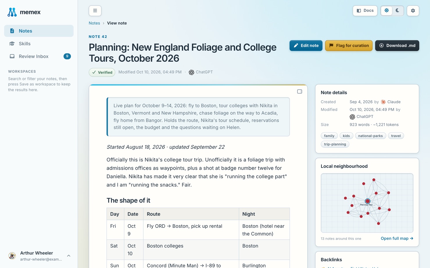 A note in Windowed: it fills the page, with its details on the right